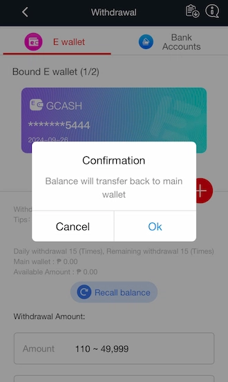 💥Step 2: click OK to confirm the transfer of balance to their main wallet.